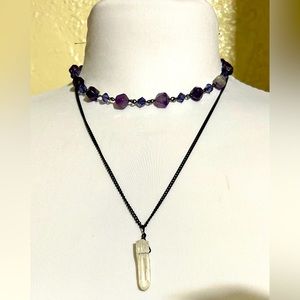 Star cut purple Amethyst and quarts crystal necklace